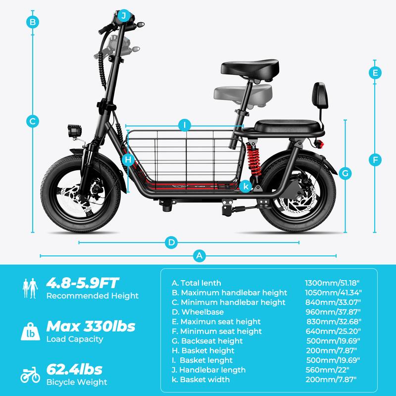 C3 Folding Electric Scooter with Seat & Basket – 850W Peak Motor | 35 km/h | 40 km Range | Dual Suspension | Up to 150 kg Load