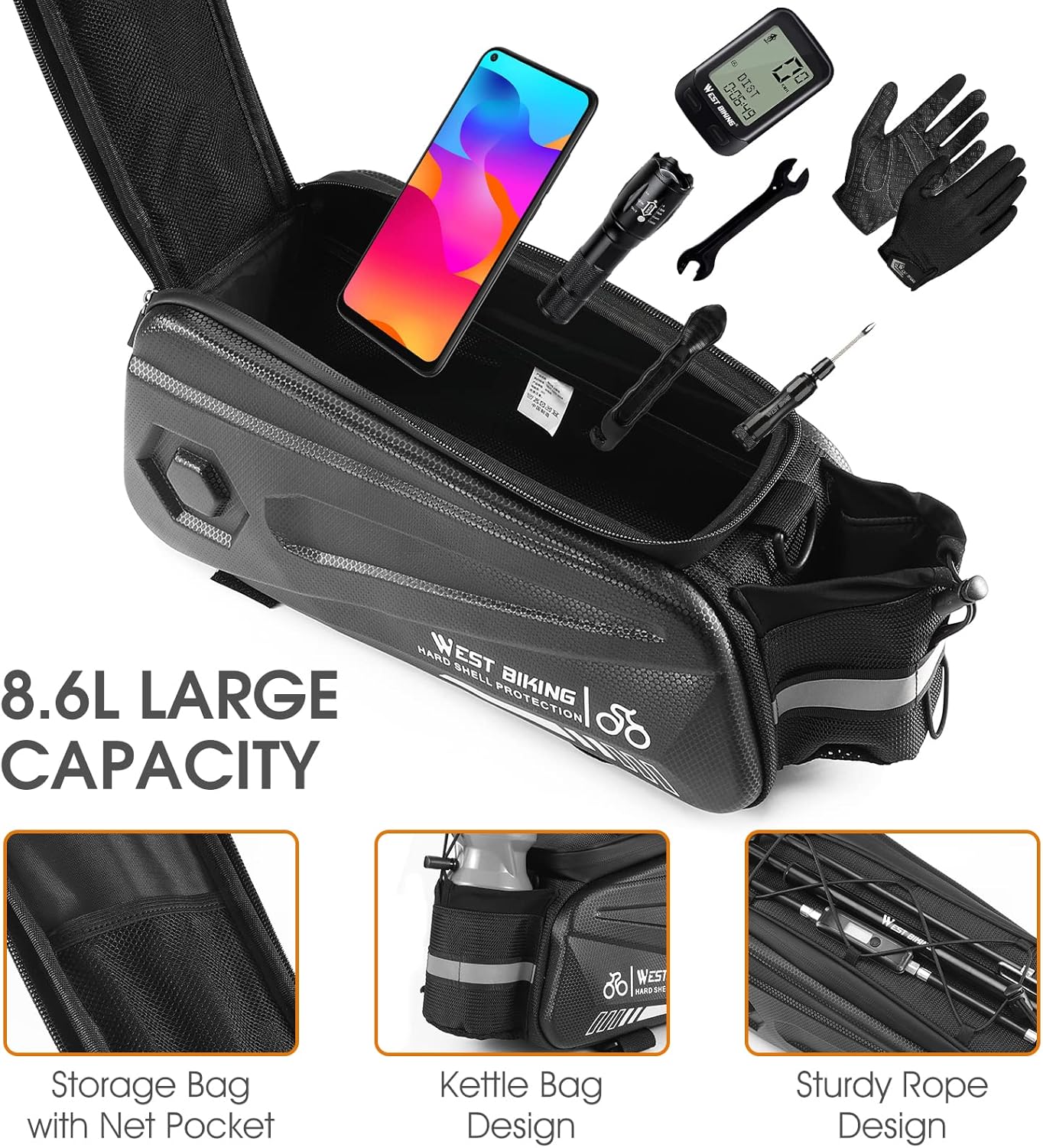 Waterproof 8.6 L Electric Scooter Rear Bag – Durable Storage with Rain Cover