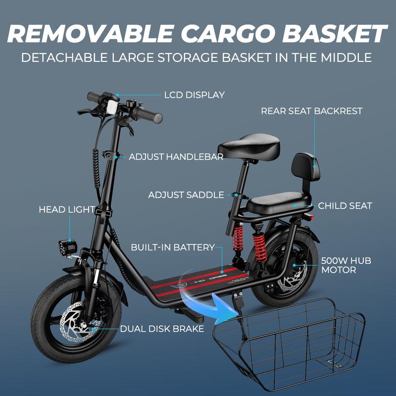 C3 Folding Electric Scooter with Seat & Basket – 850W Peak Motor | 35 km/h | 40 km Range | Dual Suspension | Up to 150 kg Load