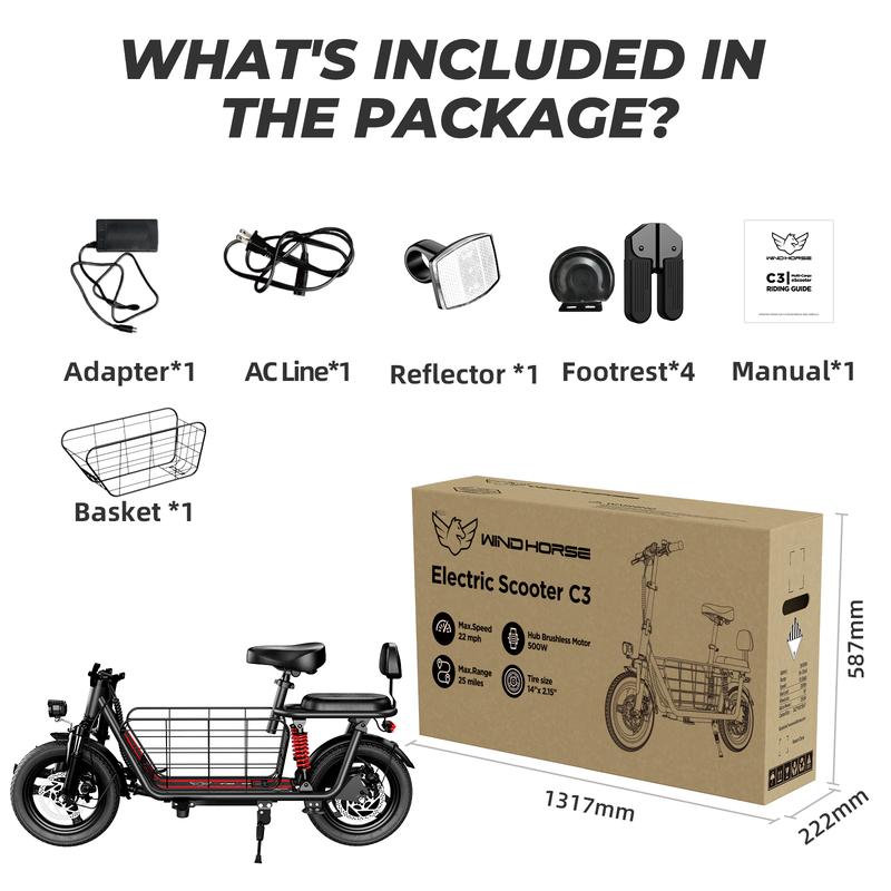 C3 Folding Electric Scooter with Seat & Basket – 850W Peak Motor | 35 km/h | 40 km Range | Dual Suspension | Up to 150 kg Load