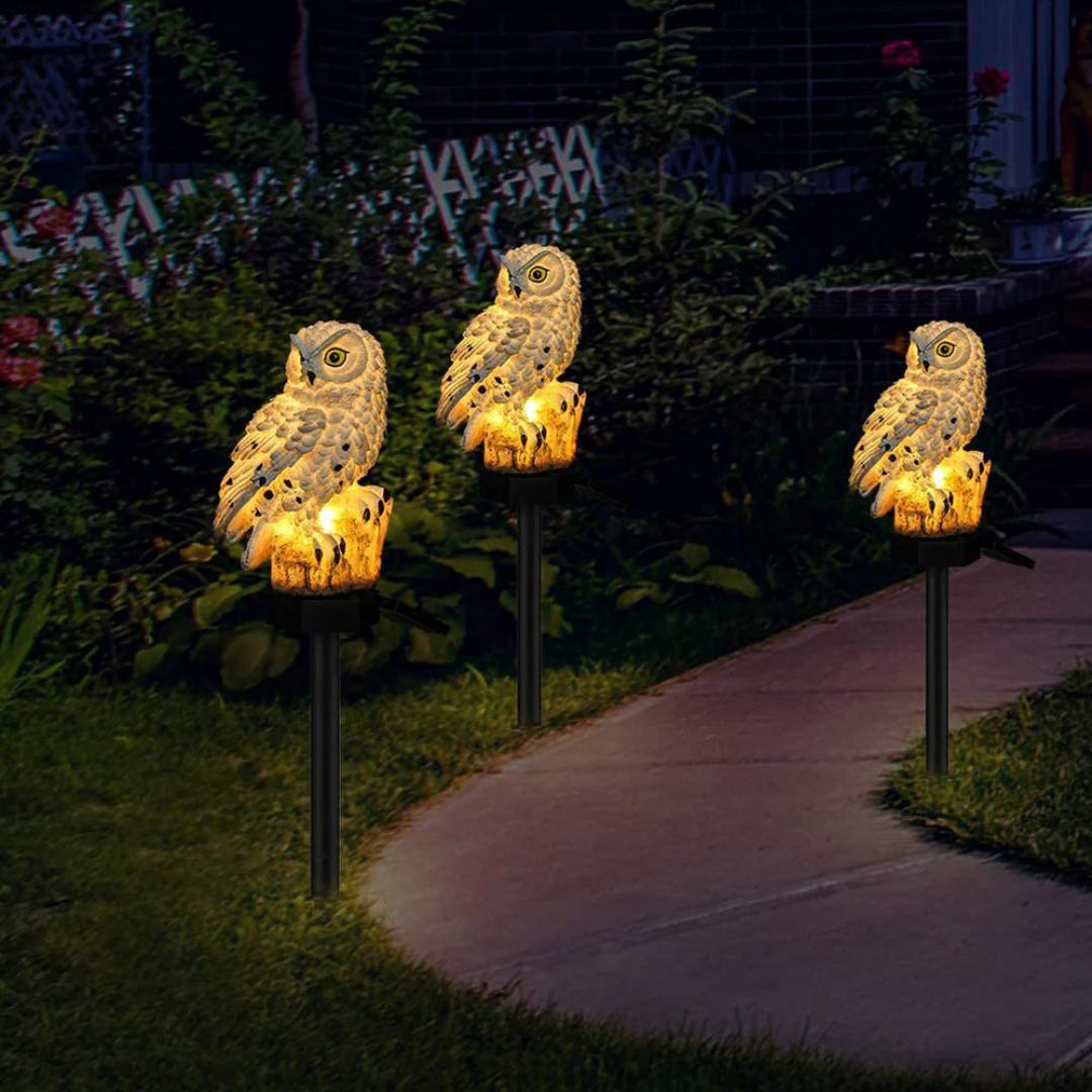 Solar Owl Outdoor Lamp – Atmospheric Solar Garden Lighting – Warm White LED – IP65 Waterproof