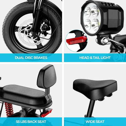 C3 Folding Electric Scooter with Seat & Basket – 850W Peak Motor | 35 km/h | 40 km Range | Dual Suspension | Up to 150 kg Load